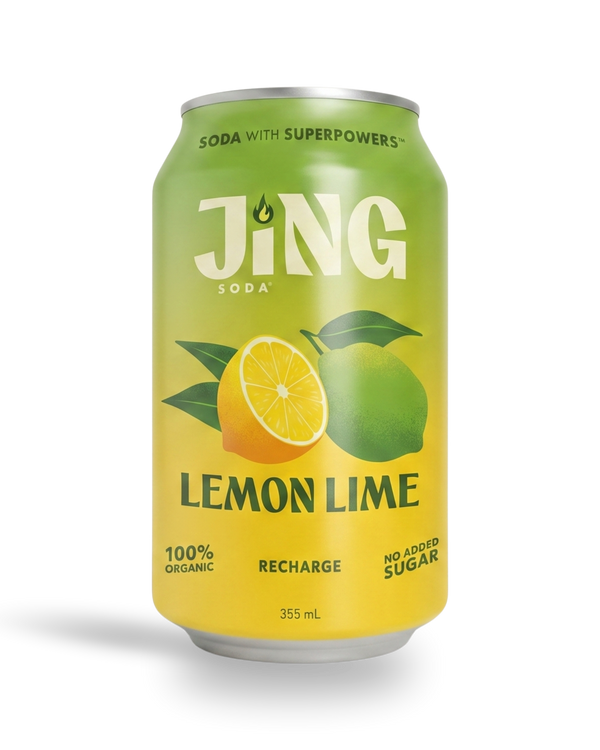 JING Lemon Lime soda can on a white background